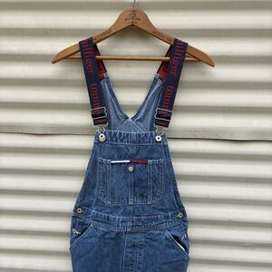 Vtg Tommy Hilfiger Overalls Mens Small Blue Denim Bib Flag Carpenter Straps Y2K